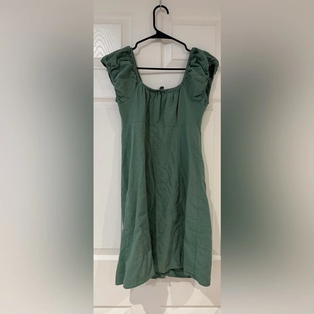 Madewell Margie Mini Dress Trellis Green Size 2 Linen Blend Sweetheart Neckline - Picture 3 of 8